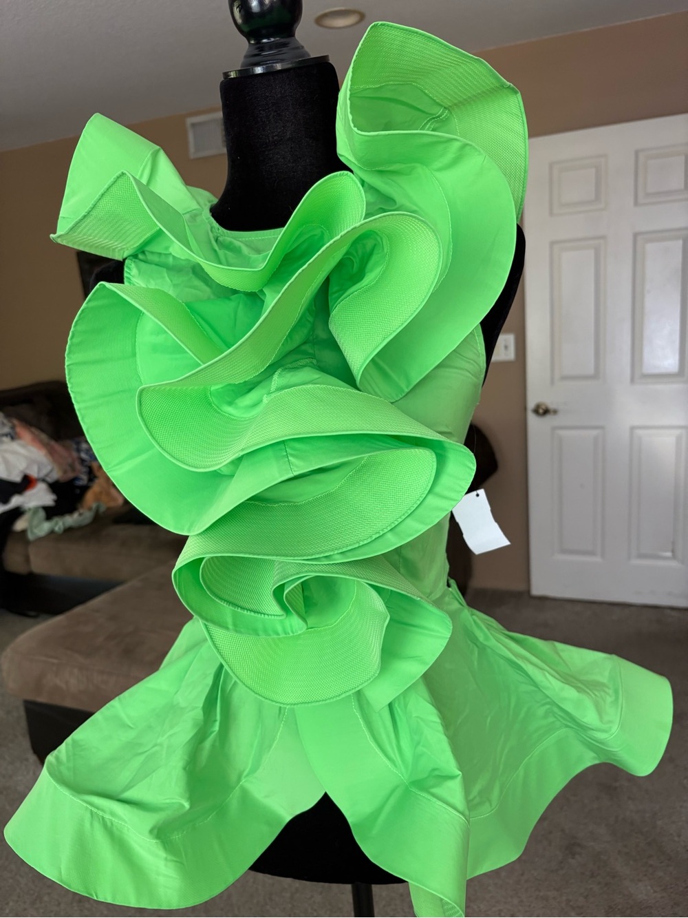 AKIRA Neon Green Sleeveless Blouse with Ruffle Hem - Picture 3 of 9